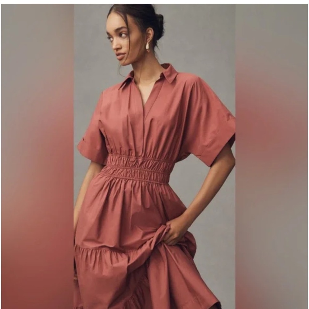 Anthropologie Rust Tiered Shirt Dress - Picture 3 of 10
